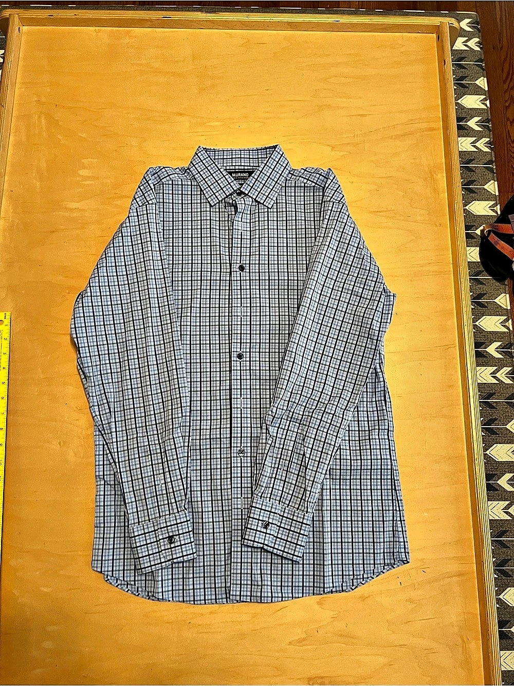 Murano Performance Men's Plaid Button Down Blue White Size 15.5 (33)